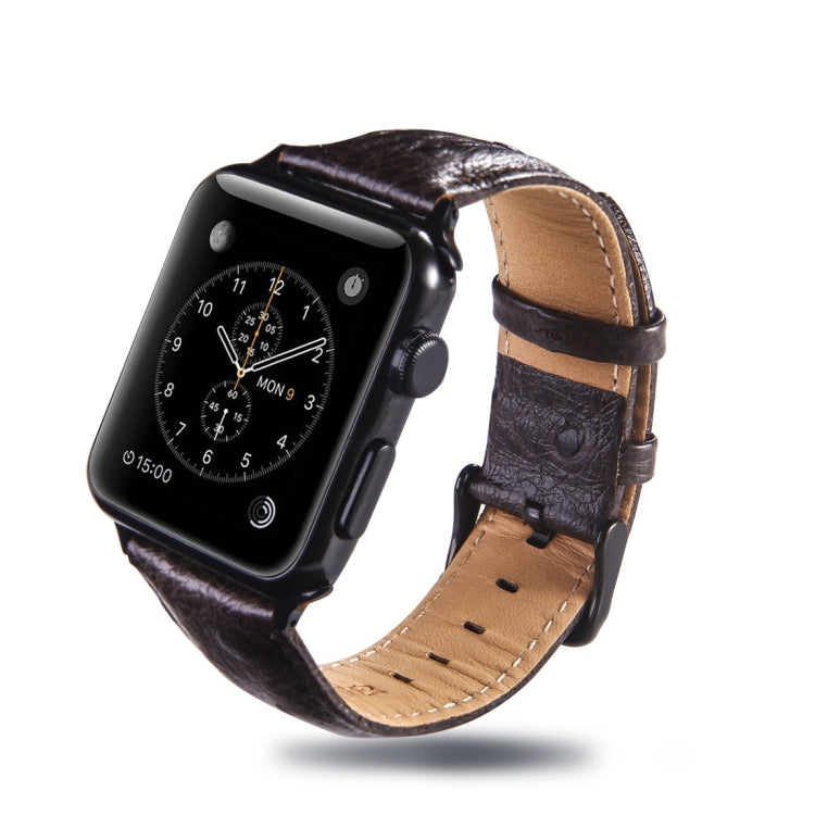 Ostrich Skin Texture Genuine Leather Wrist Watch Band for Apple Watch Series 3 & 2 & 1 38mm(Coffee) - Watch Bands by buy2fix | Online Shopping UK | buy2fix