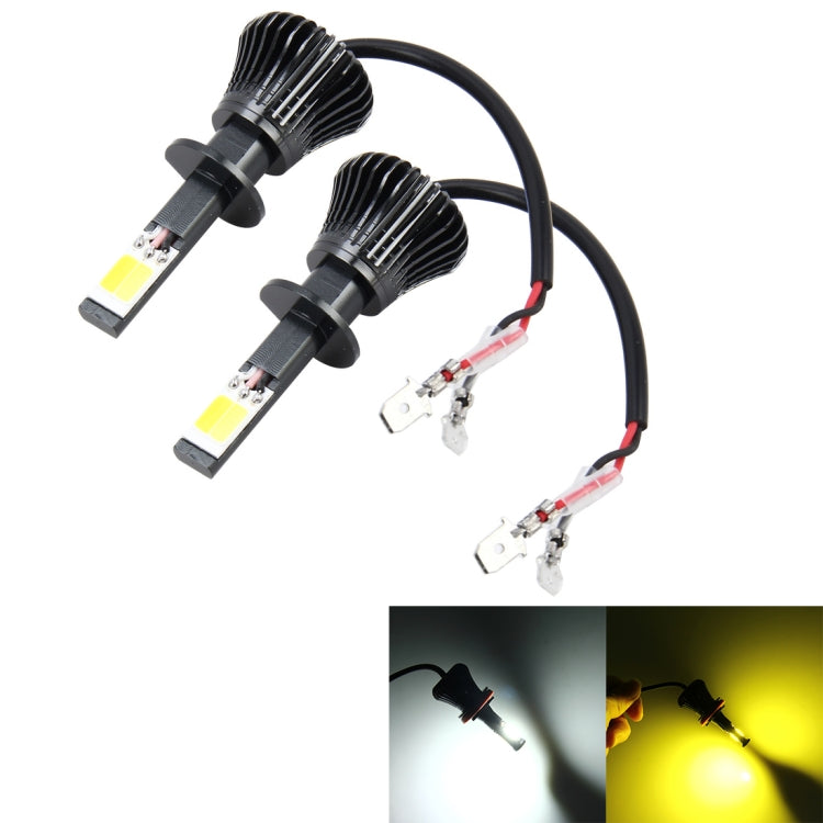 2 PCS H1 DC 12V 6W 6000K+3500K Car LED Fog Lights with Double-sided COB Lamps (White Light+Yellow Light) - Fog / Driving Lights by buy2fix | Online Shopping UK | buy2fix