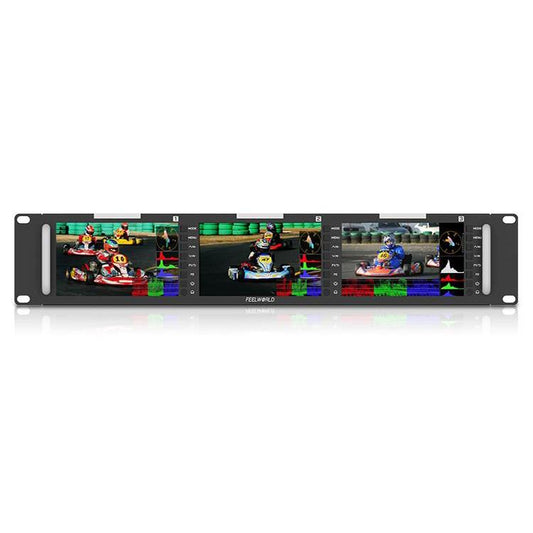 FEELWORLD T51 PLUS Triple 5.5 inch 2RU Rackmount Monitor Full HD 3G-SDI 4KHDMI AV Monitor (US Plug) - On-camera Monitors by FEELWORLD | Online Shopping UK | buy2fix