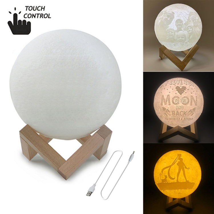 Customized Touch Switch 3-color 3D Print Moon Lamp USB Charging Energy-saving LED Night Light with Wooden Holder Base, Diameter:10cm - Night Lights by buy2fix | Online Shopping UK | buy2fix