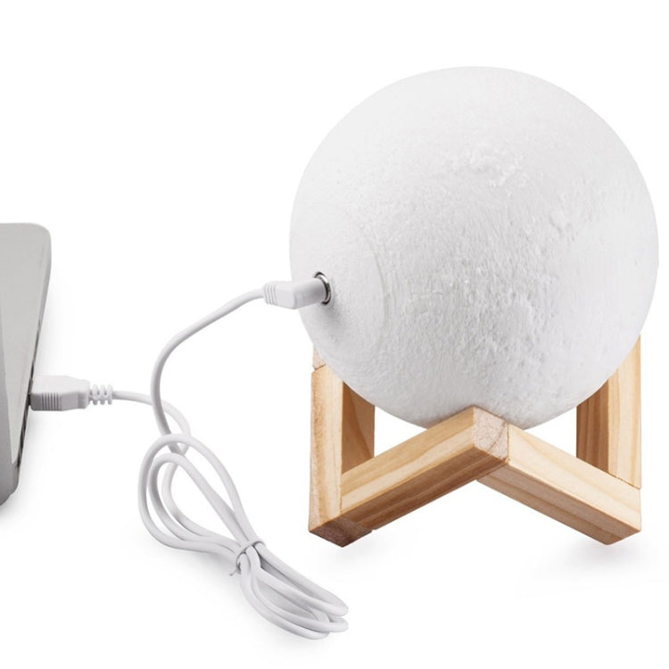 Customized Touch Switch 2-color 3D Print Moon Lamp USB Charging Energy-saving LED Night Light with Wooden Holder Base, Diameter:20cm - Night Lights by buy2fix | Online Shopping UK | buy2fix