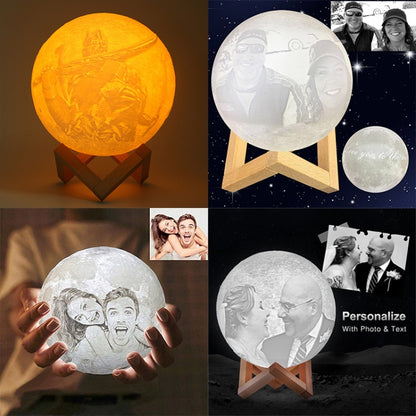 Customized 16-colors 3D Print Lamp USB Charging Energy-saving LED Night Light with Remote Control & Wooden Holder Base, Diameter:20cm - Night Lights by buy2fix | Online Shopping UK | buy2fix