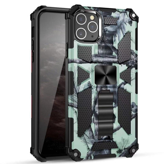 For iPhone 11 Pro Camouflage Armor Shockproof TPU + PC Magnetic Protective Case with Holder (Mint Green) - iPhone 11 Pro Cases by buy2fix | Online Shopping UK | buy2fix