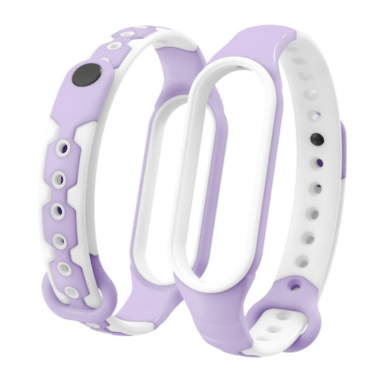 For Xiaomi Mi Band 6 / Band 5  Two-color Silicone Breathable Replacement Watchbands(Purple White) - Watch Cases by buy2fix | Online Shopping UK | buy2fix