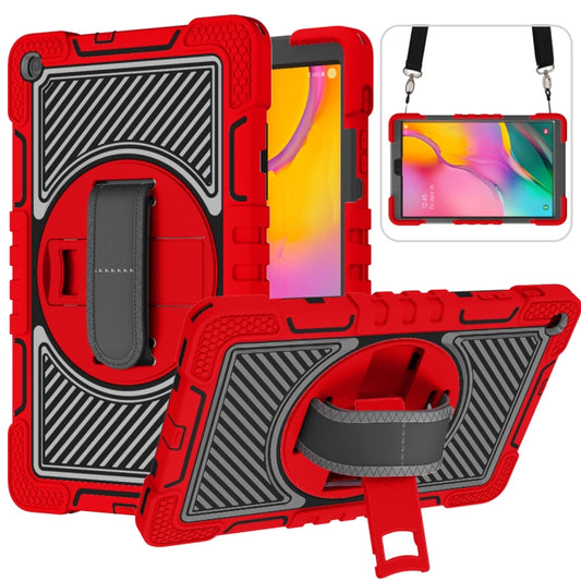 For Samsung Galaxy Tab A 10.1 2019 T515 360 Degree Rotation Contrast Color Shockproof Silicone + PC Case with Holder & Hand Grip Strap & Shoulder Strap(Red+Black) - Tab A 10.1 (2019) T510 / T515 by buy2fix | Online Shopping UK | buy2fix