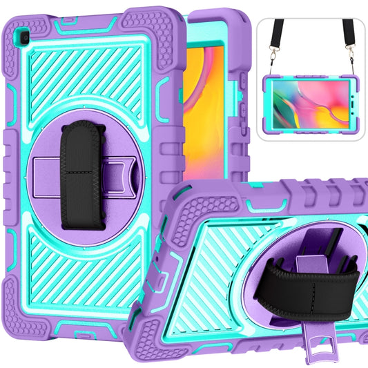 For Samsung Galaxy Tab A 8.0 2019 T290 360 Degree Rotation Contrast Color Shockproof Silicone + PC Case with Holder & Hand Grip Strap & Shoulder Strap(Purple + Mint Green) - Other Galaxy Tab PC by buy2fix | Online Shopping UK | buy2fix