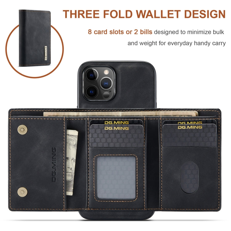 For iPhone 12 Pro Max DG.MING M1 Series 3-Fold Multi Card Wallet + Magnetic Back Cover Shockproof Case with Holder Function(Black) - iPhone 12 Pro Max Cases by DG.MING | Online Shopping UK | buy2fix