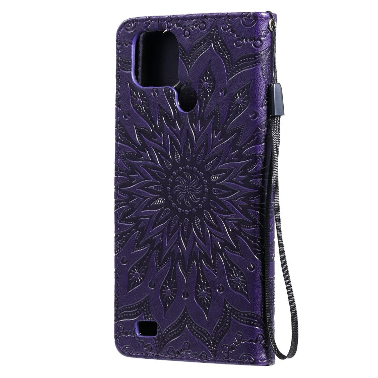 For OPPO Realme C20 / C21 Sun Embossing Pattern Horizontal Flip Leather Case with Card Slot & Holder & Wallet & Lanyard(Purple) - Realme Cases by buy2fix | Online Shopping UK | buy2fix