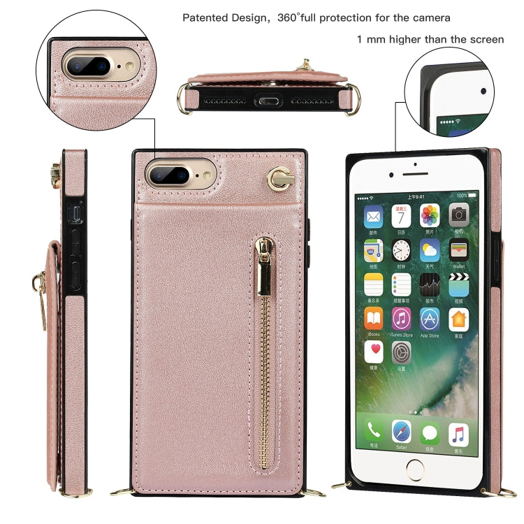 Cross-body Zipper Square TPU+PU Back Cover Case with Holder & Card Slots & Wallet & Strap For iPhone 8 Plus / 7 Plus(Rose Gold) - More iPhone Cases by buy2fix | Online Shopping UK | buy2fix