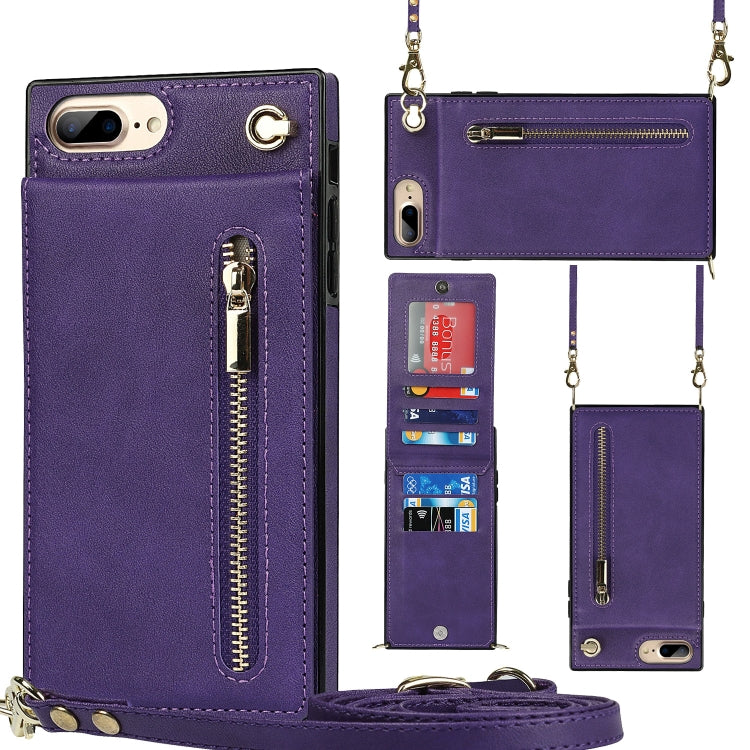 Cross-body Zipper Square TPU+PU Back Cover Case with Holder & Card Slots & Wallet & Strap For iPhone 8 Plus / 7 Plus(Purple) - More iPhone Cases by buy2fix | Online Shopping UK | buy2fix