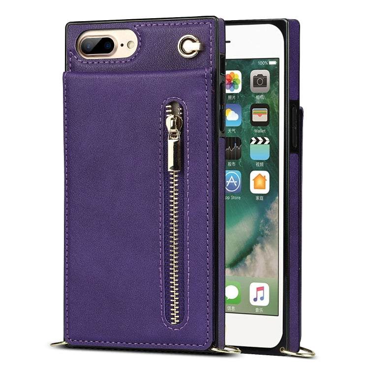 Cross-body Zipper Square TPU+PU Back Cover Case with Holder & Card Slots & Wallet & Strap For iPhone 8 Plus / 7 Plus(Purple) - More iPhone Cases by buy2fix | Online Shopping UK | buy2fix