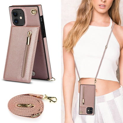 For iPhone 11 Cross-body Zipper Square TPU+PU Back Cover Case with Holder & Card Slots & Wallet & Strap (Rose Gold) - iPhone 11 Cases by buy2fix | Online Shopping UK | buy2fix