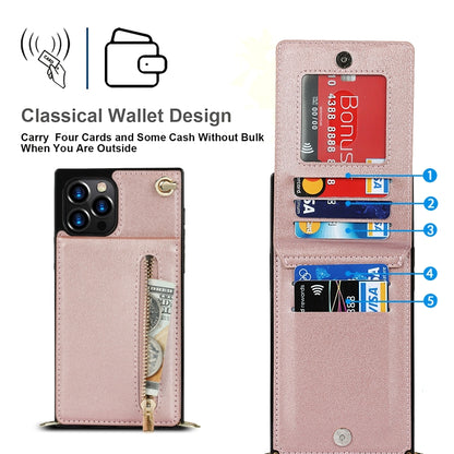 For iPhone 12 Pro Max Cross-body Zipper Square TPU+PU Back Cover Case with Holder & Card Slots & Wallet & Strap(Rose Gold) - iPhone 12 Pro Max Cases by buy2fix | Online Shopping UK | buy2fix