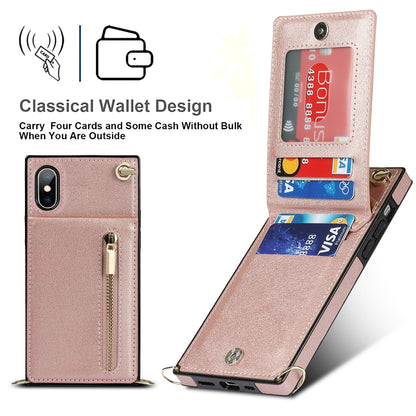 For iPhone XS Max Cross-body Zipper Square TPU+PU Back Cover Case with Holder & Card Slots & Wallet & Strap(Rose Gold) - More iPhone Cases by buy2fix | Online Shopping UK | buy2fix