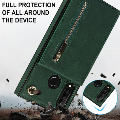 For Huawei P30 Lite Cross-body Zipper Square TPU+PU Back Cover Case with Holder & Card Slots & Wallet & Strap(Green) - Huawei Cases by buy2fix | Online Shopping UK | buy2fix