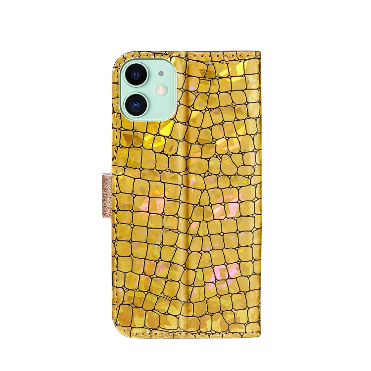 For iPhone 13 Laser Glitter Powder Matching Crocodile Texture Horizontal Flip Leather Case with Card Slots & Holder & Wallet(Gold) - iPhone 13 Cases by buy2fix | Online Shopping UK | buy2fix