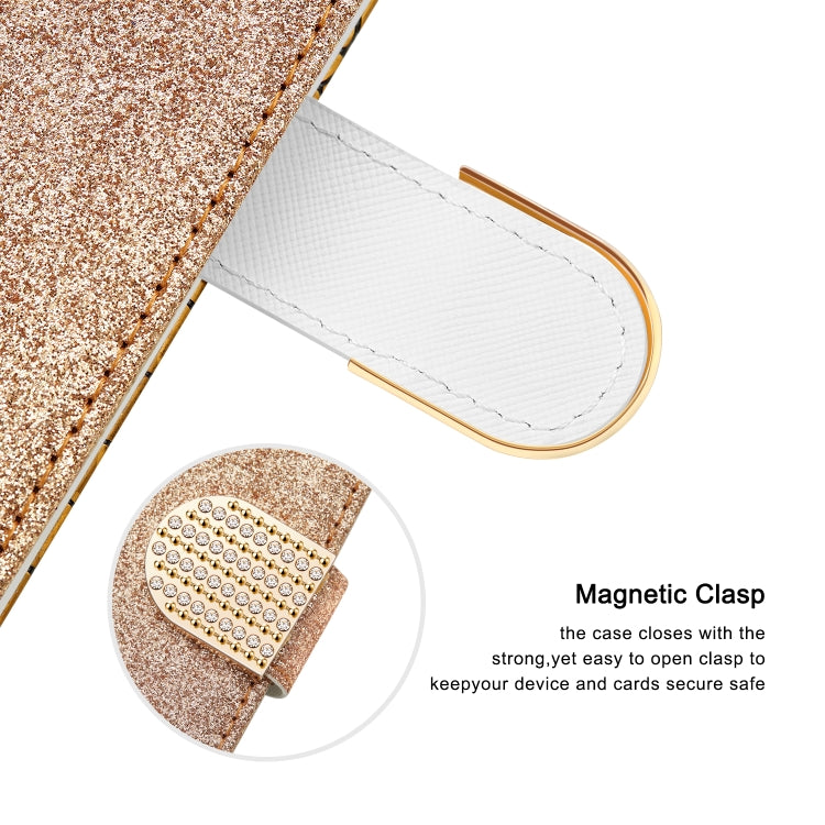 For iPhone 13 Laser Glitter Powder Matching Crocodile Texture Horizontal Flip Leather Case with Card Slots & Holder & Wallet(Gold) - iPhone 13 Cases by buy2fix | Online Shopping UK | buy2fix