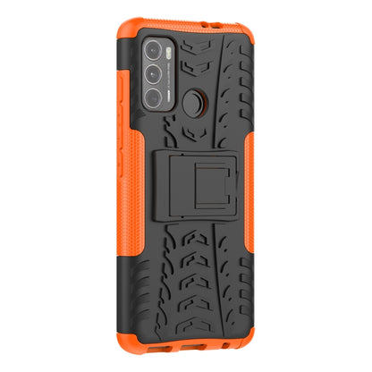 For Motorola Moto G60 Tire Texture Shockproof TPU+PC Protective Case with Holder(Orange) - Motorola Cases by buy2fix | Online Shopping UK | buy2fix