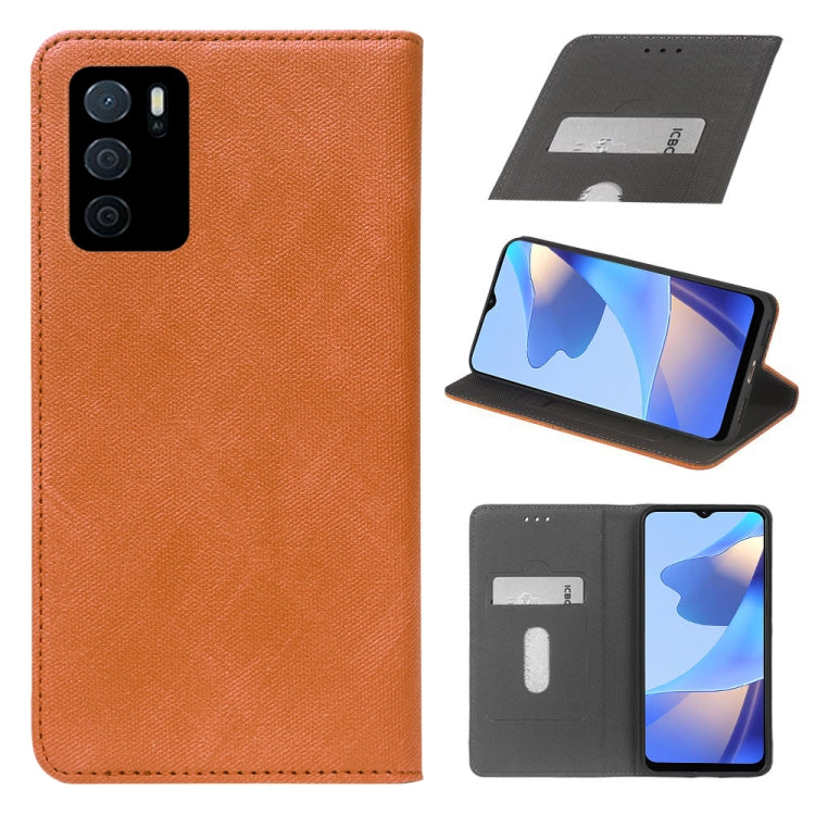 For OPPO A16 Cloth Texture Retro Horizontal Flip Leather Phone Case(Brown) - OPPO Cases by buy2fix | Online Shopping UK | buy2fix