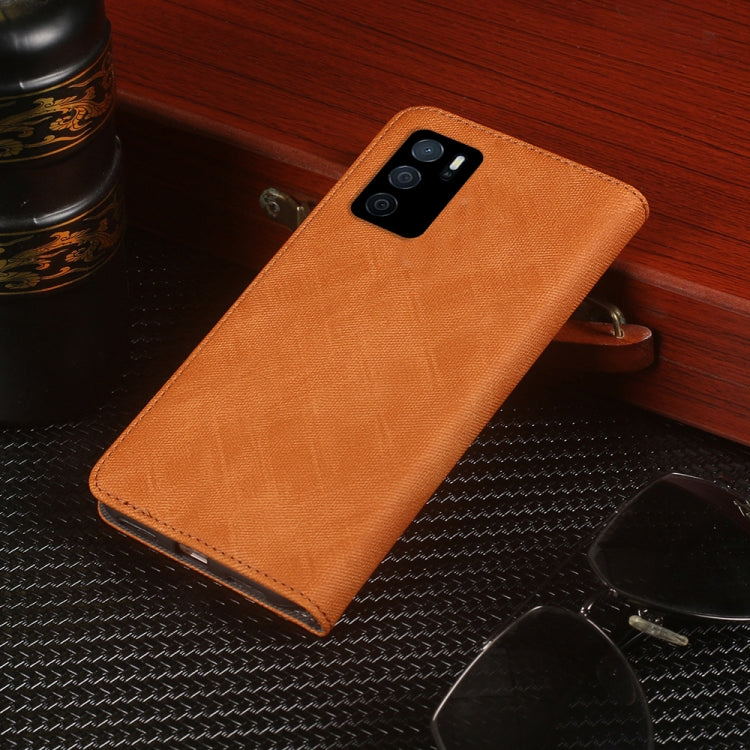 For OPPO A16 Cloth Texture Retro Horizontal Flip Leather Phone Case(Brown) - OPPO Cases by buy2fix | Online Shopping UK | buy2fix