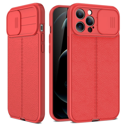 For iPhone 12 Pro Max Litchi Texture Sliding Camshield TPU Protective Case (Red) - iPhone 12 Pro Max Cases by buy2fix | Online Shopping UK | buy2fix