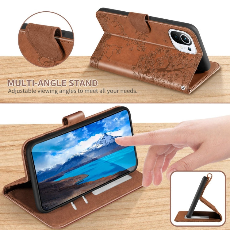 For Xiaomi Mi 11 Lite Sika Deer Embossing Pattern Horizontal Flip PU Leather Case with Holder & Card Slot & Wallet & Photo Frame(Brown) - Xiaomi Cases by buy2fix | Online Shopping UK | buy2fix