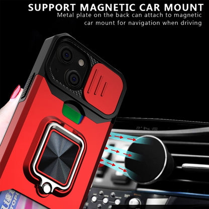 For iPhone 13 mini Sliding Camshield Card Slot Ring Kickstand Phone Case (Black) - iPhone 13 mini Cases by buy2fix | Online Shopping UK | buy2fix