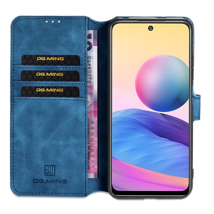 For Xiaomi Redmi Note 10 5G DG.MING Retro Oil Side Horizontal Flip Leather Case with Holder & Card Slots & Wallet(Blue) - Xiaomi Cases by DG.MING | Online Shopping UK | buy2fix