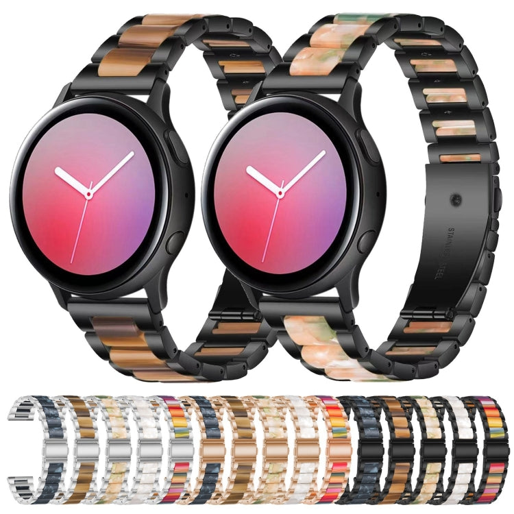 For Samsung Smart Watch 22mm Three-beads Steel + Resin Watch Band(Rose Gold Pink Green) - Watch Bands by buy2fix | Online Shopping UK | buy2fix