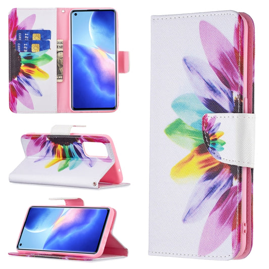 For OPPO Reno5 Colored Drawing Pattern Horizontal Flip Leather Case with Holder & Card Slots & Wallet(Sun Flower) - OPPO Cases by buy2fix | Online Shopping UK | buy2fix