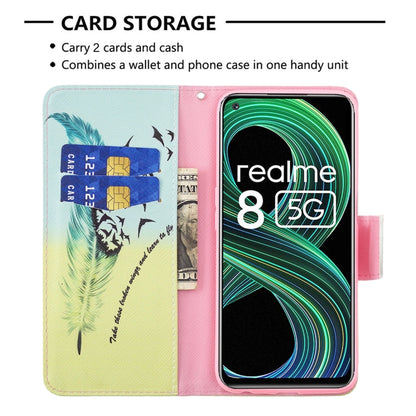 For OPPO Realme 8 5G / Realme V13 Colored Drawing Pattern Horizontal Flip Leather Case with Holder & Card Slots & Wallet(Feather) - Realme Cases by buy2fix | Online Shopping UK | buy2fix