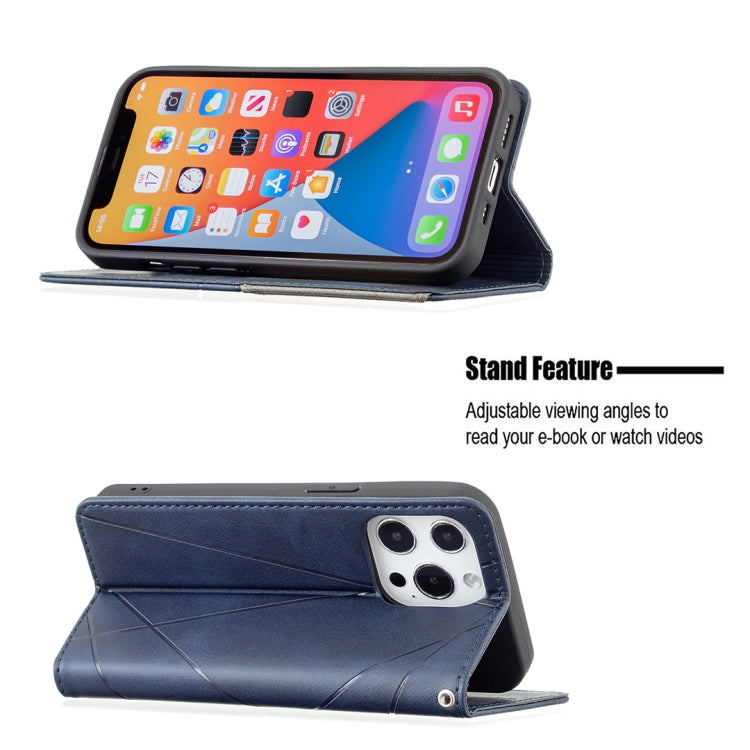 For iPhone 13 mini Rhombus Texture Horizontal Flip Magnetic Leather Case with Holder & Card Slots (Blue) - iPhone 13 mini Cases by buy2fix | Online Shopping UK | buy2fix