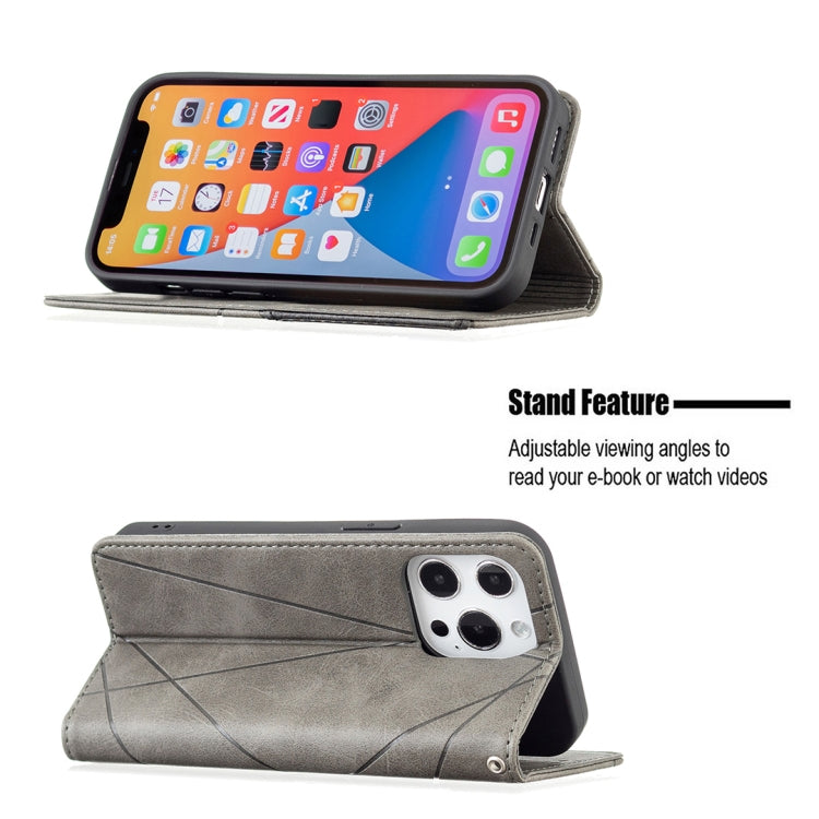 For iPhone 13 Pro Rhombus Texture Horizontal Flip Magnetic Leather Case with Holder & Card Slots (Grey) - iPhone 13 Pro Cases by buy2fix | Online Shopping UK | buy2fix