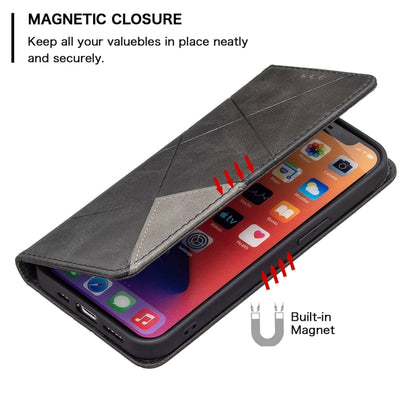 For iPhone 13 Pro Rhombus Texture Horizontal Flip Magnetic Leather Case with Holder & Card Slots (Black) - iPhone 13 Pro Cases by buy2fix | Online Shopping UK | buy2fix