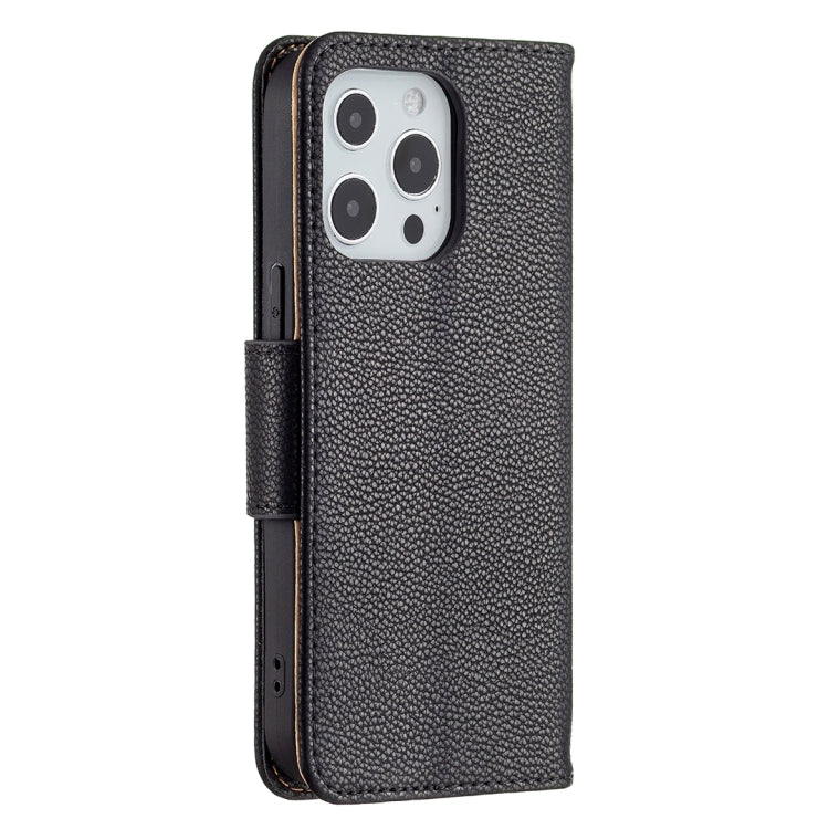 For iPhone 13 Litchi Texture Pure Color Horizontal Flip Leather Case with Holder & Card Slots & Wallet & Lanyard(Black) - iPhone 13 Cases by buy2fix | Online Shopping UK | buy2fix