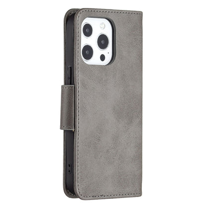 For iPhone 13 Retro Lambskin Texture Pure Color Horizontal Flip PU Leather Case, with Holder & Card Slots & Wallet & Lanyard(Grey) - iPhone 13 Cases by buy2fix | Online Shopping UK | buy2fix