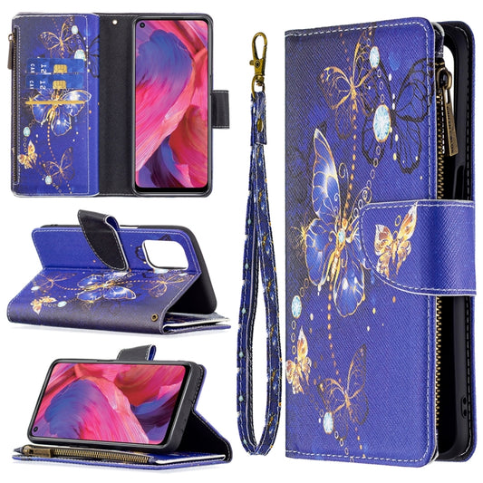 For OPPO A74 5G/A93 5G/A54 5G Colored Drawing Pattern Zipper Horizontal Flip Leather Case with Holder & Card Slots & Wallet(Purple Butterfly) - OPPO Cases by buy2fix | Online Shopping UK | buy2fix