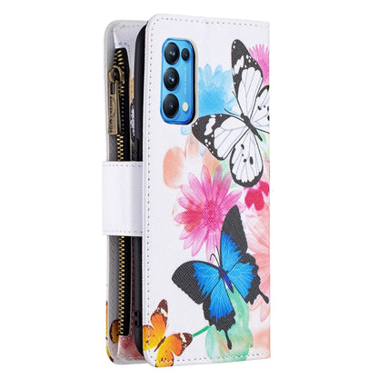 For OPPO Reno5 5G Colored Drawing Pattern Zipper Horizontal Flip Leather Case with Holder & Card Slots & Wallet(Two Butterflies) - OPPO Cases by buy2fix | Online Shopping UK | buy2fix