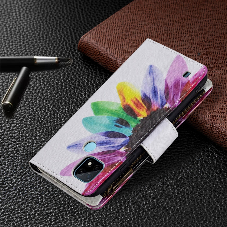 For OPPO Realme C21/C20 Colored Drawing Pattern Zipper Horizontal Flip Leather Case with Holder & Card Slots & Wallet(Sun Flower) - Realme Cases by buy2fix | Online Shopping UK | buy2fix