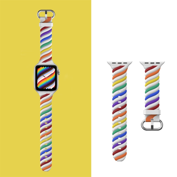 Two-color Twist Silicone Watch Band For Apple Watch Series 9&8&7 41mm / SE 3&SE 2&6&SE&5&4 40mm / 3&2&1 38mm(Rainbow White) - Watch Bands by buy2fix | Online Shopping UK | buy2fix