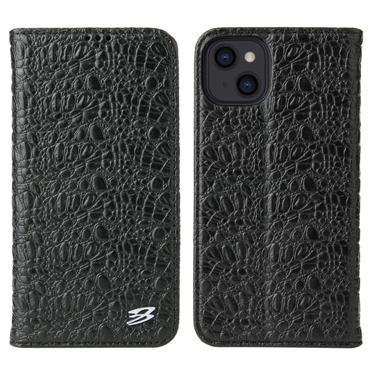 For iPhone 13 mini Fierre Shann Crocodile Texture Magnetic Horizontal Flip Genuine Leather Case with Holder & Card Slot (Black) - iPhone 13 mini Cases by FIERRE SHANN | Online Shopping UK | buy2fix