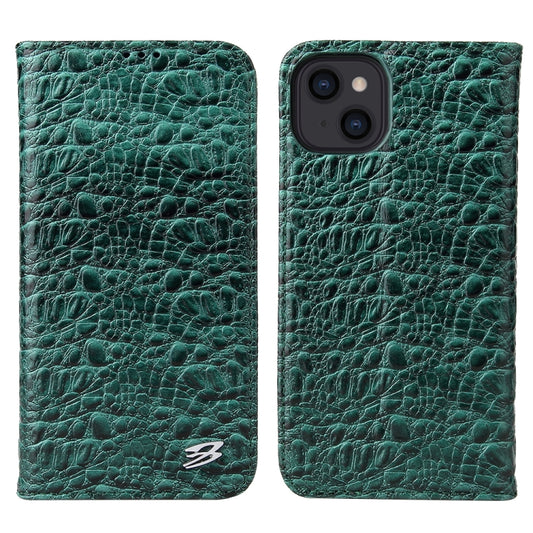 For iPhone 13 Fierre Shann Crocodile Texture Magnetic Horizontal Flip Genuine Leather Case with Holder & Card Slot(Green) - iPhone 13 Cases by FIERRE SHANN | Online Shopping UK | buy2fix