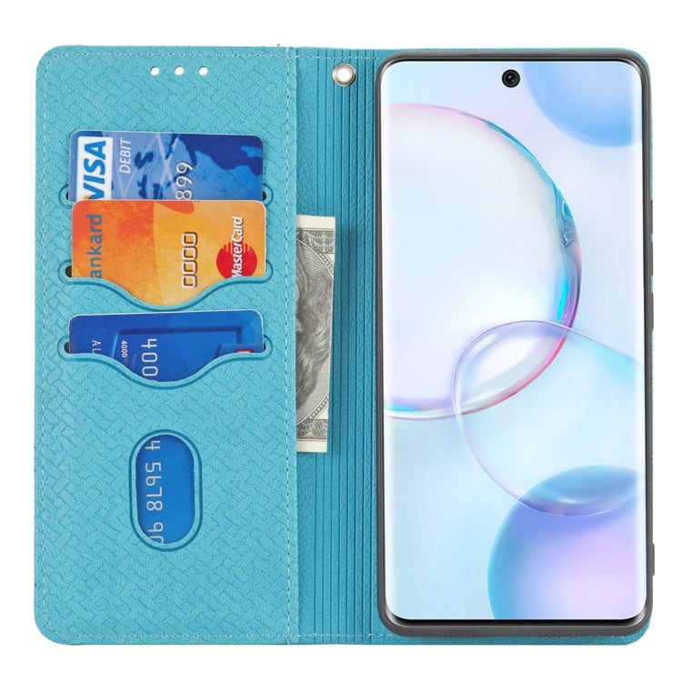 For Honor 50 Woven Texture Stitching Magnetic Horizontal Flip PU Leather Case with Holder & Card Slots & Wallet & Lanyard(Blue) - Honor Cases by buy2fix | Online Shopping UK | buy2fix