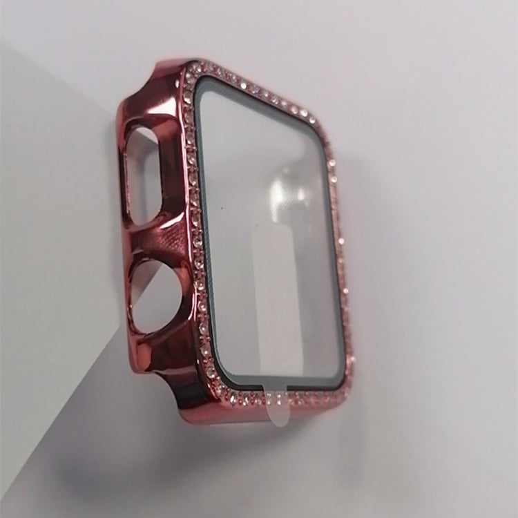 Electroplating PC Single Row Diamond Protective Case with Tempered Glass Film For Apple Watch Series 6 & SE & 5 & 4 40mm(Rose Pink) - Watch Cases by buy2fix | Online Shopping UK | buy2fix