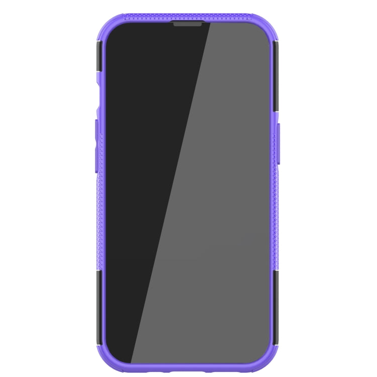 For iPhone 13 mini Tire Texture Shockproof TPU+PC Protective Case with Holder (Purple) - iPhone 13 mini Cases by buy2fix | Online Shopping UK | buy2fix