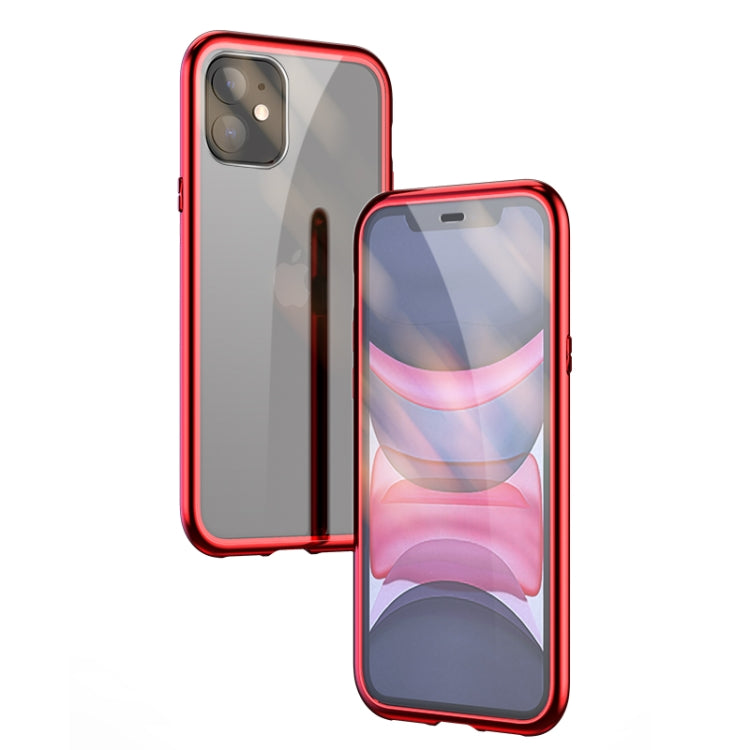 For iPhone 11 Ultra Slim Double Sides Magnetic Adsorption Angular Frame Tempered Glass Magnet Flip Case(Red) - iPhone 11 Cases by buy2fix | Online Shopping UK | buy2fix