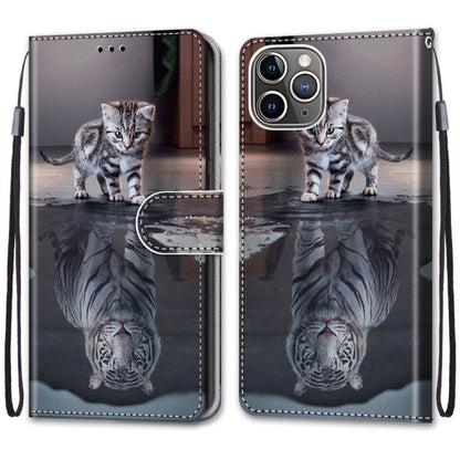 For iPhone 13 mini Coloured Drawing Cross Texture Horizontal Flip PU Leather Case with Holder & Card Slots & Wallet & Lanyard (Cat Becomes Tiger) - iPhone 13 mini Cases by buy2fix | Online Shopping UK | buy2fix