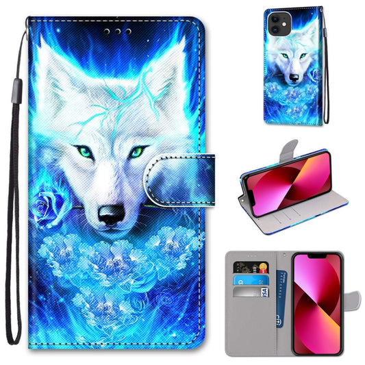 For iPhone 13 Coloured Drawing Cross Texture Horizontal Flip PU Leather Case with Holder & Card Slots & Wallet & Lanyard(Dick Rose Wolf) - iPhone 13 Cases by buy2fix | Online Shopping UK | buy2fix