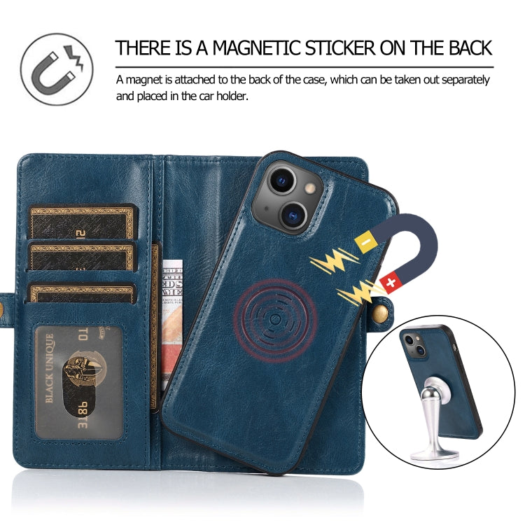 For iPhone 13 mini Strong Magnetic Detachable Horizontal Flip Leather Case with Card Slots & Wallet For  iPhone 13 Mini(Blue) - iPhone 13 mini Cases by buy2fix | Online Shopping UK | buy2fix