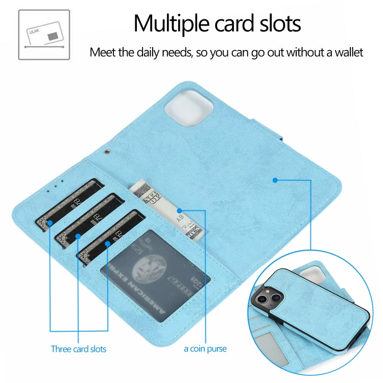 For iPhone 13 mini Retro 2 in 1 Detachable Horizontal Flip Leather Case with Card Slots & Wallet For  iPhone 13 Mini(Blue) - iPhone 13 mini Cases by buy2fix | Online Shopping UK | buy2fix